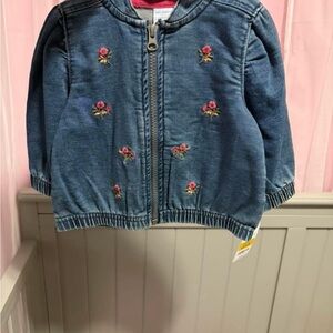 Carter's Blue Denim-Look Jacket with Pink Rose Embroidery